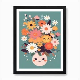 Flower Bouquet Kawaii Illustration 3 Art Print