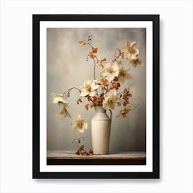 Columbine, Autumn Fall Flowers Sitting In A White Vase, Farmhouse Style 4 Art Print