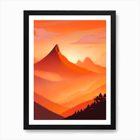 Misty Mountains Vertical Composition In Orange Tone 223 Art Print