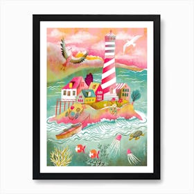 Lighthouse Island Sea Life Poster