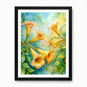 9 Golden Trumpet Flowers On Vibrant Vines (1) Art Print