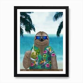 Sloth On Summer Drinking Mojito Art Print