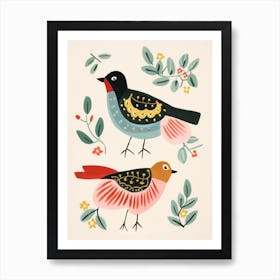 Folk Style Bird Painting Robin 3 Art Print