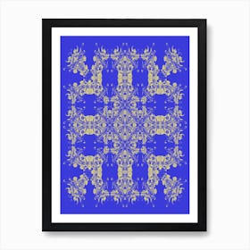 Imperial Japanese Ornate Pattern Blue And Yellow 1 Art Print