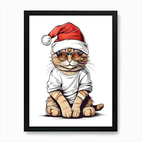 Cat Christmas Hat Art Print