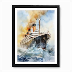 Titanic Ship In The Sea Watercolour 2 Art Print