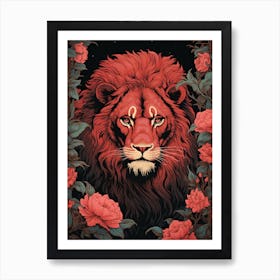 Lion Art Paintingwoodblock Printing Style 4 Art Print