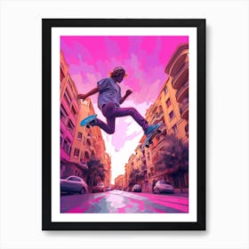 Skateboarding In Barcelona, Spain Futuristic 4 Art Print