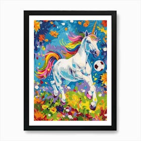 Rainbow Unicorn Playing Football 1 Art Print