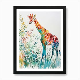 Giraffe Colourful Watercolour 1 Art Print