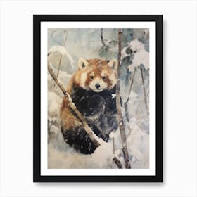 Vintage Winter Animal Painting Red Panda 1 Art Print