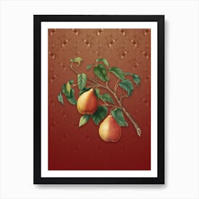 Vintage Wild European Pear Botanical on Falu Red Pattern n.0378 Art Print