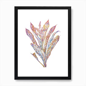 Stained Glass Cordyline Fruticosa Mosaic Botanical Illustration on White n.0346 Art Print