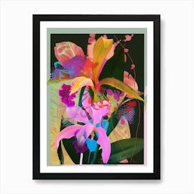 Monkey Orchid 4 Neon Flower Collage Art Print