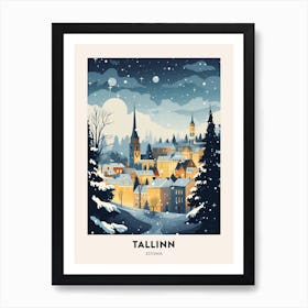 Winter Night  Travel Poster Tallinn Estonia 3 Art Print