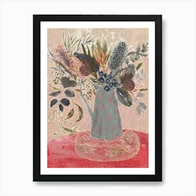 Botanical Still Life with Flowers in a Blue Jug  Art Print