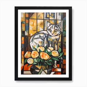 Lisianthus With A Cat 3 Cubism Picasso Style Art Print