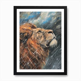 African Lion Facing A Storm Acrylic Painting 2 Art Print