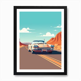 A Chevrolet Corvette Car In Route 66 Flat Illustration 2 Art Print