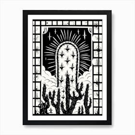 B&W Cactus Illustration Crown Of Thorns 2 Art Print