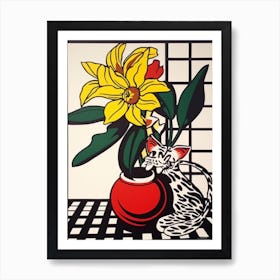 Dahlia With A Cat 2 Pop Art Style Art Print