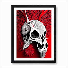 Animal Skull Red Linocut Art Print