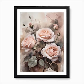 Vintage Muted Blush Pink Roses Painting (26) Art Print