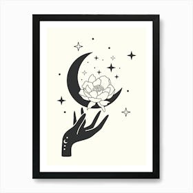 Moon And Flower Monoline Hand Drawing Aesthetic Illustration Art Print