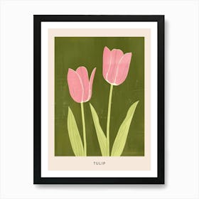 Pink & Green Tulip 3 Flower Poster Art Print