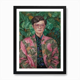 Floral Handpainted Portrait Of Daniel Kwan 3 Art Print