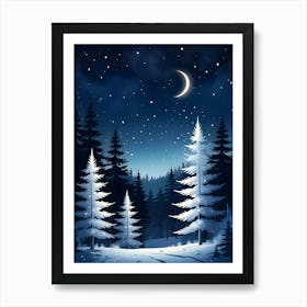 Christmas Night In The Forest Art Print