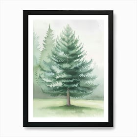 Pine Tree Atmospheric Watercolour Painting 4 Art Print