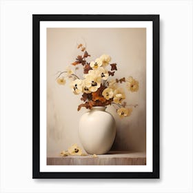 Pansy, Autumn Fall Flowers Sitting In A White Vase, Farmhouse Style 1 Art Print