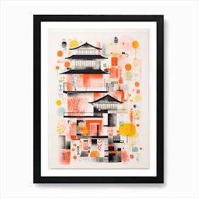 A House In Kyoto, Abstract Risograph Style 3 Art Print