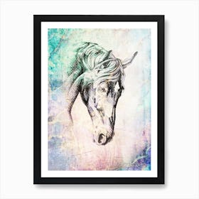 Horse Drawing Art Illustration In A Photomontage Style 08 Art Print