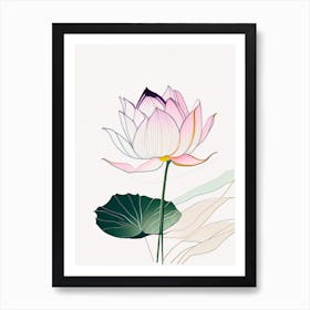 Lotus Flower In Garden Abstract Line Drawing 1 Art Print