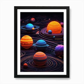 Default Neon Black Light Sgraffito Solar System 3d Illustratio 2 (6) Poster