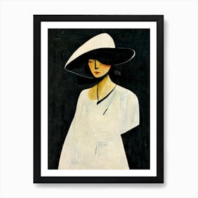 Silhouette Of A Woman With A White Hat Art Print