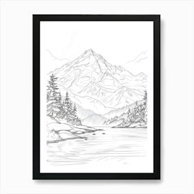Mount Baker Usa Color Line Drawing (7) Art Print