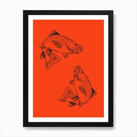 Two Trout On Orange Background.uk Art Print