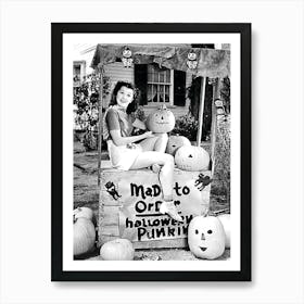 Pin Up Girl Pretending To Sell Carved Pumpkins Art Print