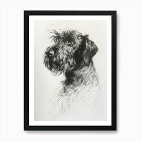 Wirehaired Pointing Griffon Dog Charcoal Line 1 Art Print