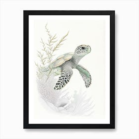 A Single Sea Turtle In Coral Reef, Sea Turtle Quentin Blake Illustration 1 Art Print