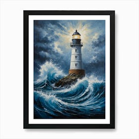 Lighthouse In The Storm 1 Art Print