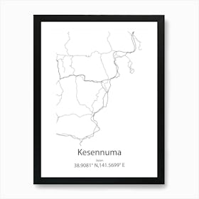 Kesennuma,Japan Minimalist Map Art Print