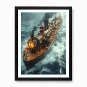 Steamship In The Ocean Art Print