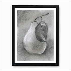 Pear And Leaf Charcoal Drawing hand drawn grey gray vertical food still life kitchen art  Art Print