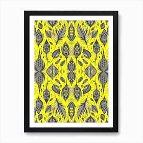 Neon Vibe Abstract Peacock Feathers Black And Yellow 1 Art Print