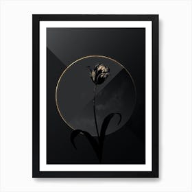 Shadowy Vintage Didier's Tulip Botanical on Black with Gold n.0016 Art Print