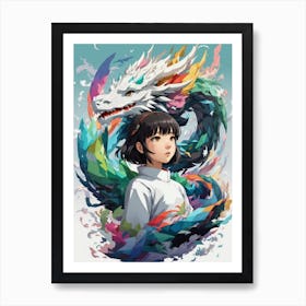 Dragons And Beautiful Women Art Print